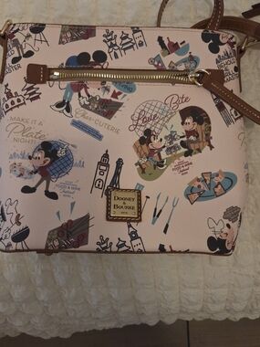 Dooney & Bourke Pink Disney Food & Wine Crossbody Bag/Brown Trim Hardly Used.
